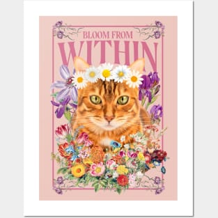 Boho Floral Bohemian Cute Orange Tabby Cat Mom Posters and Art